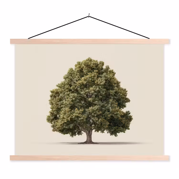 Eikenboom - Groen - Lichte achtergrond textielposter latten blank klein -3d
