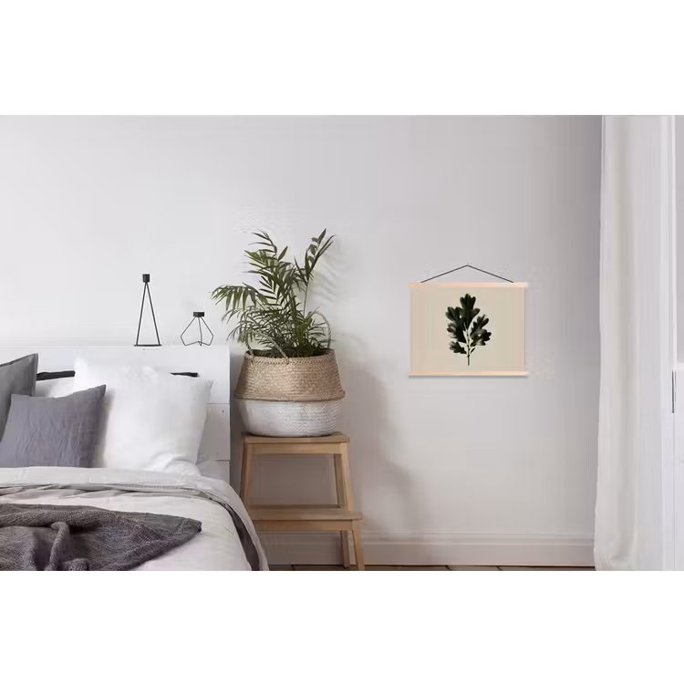 Eikenbladeren - Beige - Groen - Golvende randen textielposter latten blank klein -woonkamer
