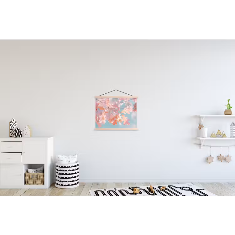 Eikenbladeren - Takken - Roze textielposter latten blank klein -kinderkamer
