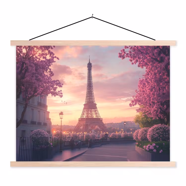 Eiffeltoren - Parijs - Roze textielposter latten blank klein -3d