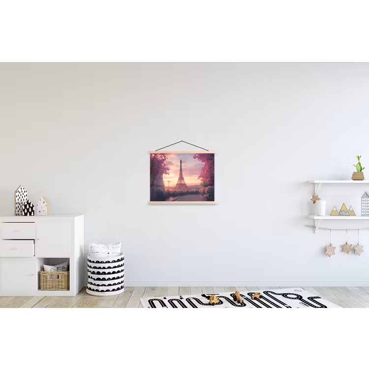 Eiffeltoren - Parijs - Roze textielposter latten blank klein -kinderkamer