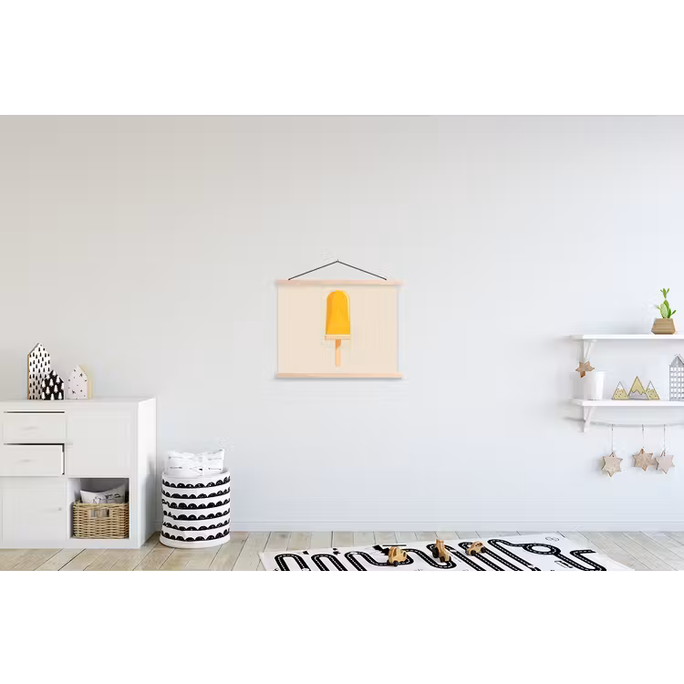 Oranje - Stokje - Waterijsje textielposter latten blank klein -kinderkamer