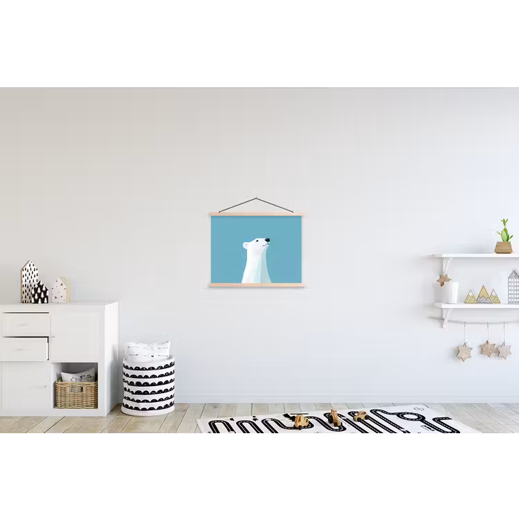 Ijsbeer - Lichtblauw - Minimalistisch textielposter latten blank klein -kinderkamer