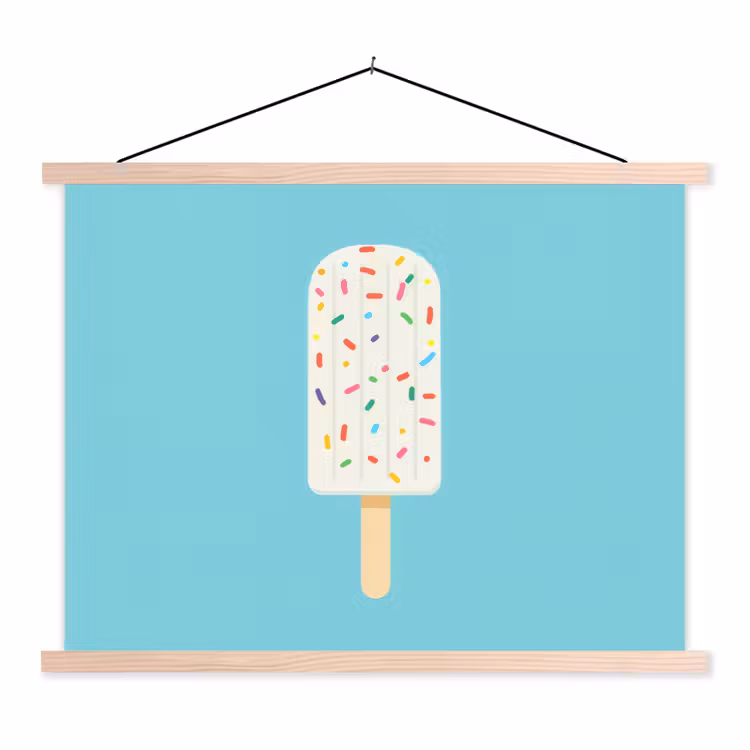 Ijsje - Stokje - Sprinkles - Lichtblauw textielposter latten blank klein -3d