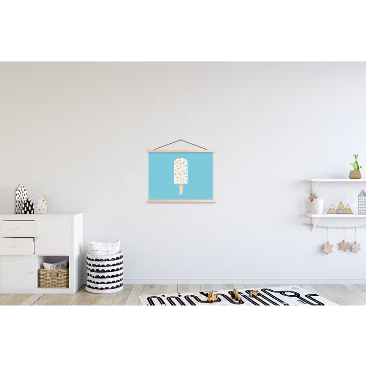 Ijsje - Stokje - Sprinkles - Lichtblauw textielposter latten blank klein -kinderkamer
