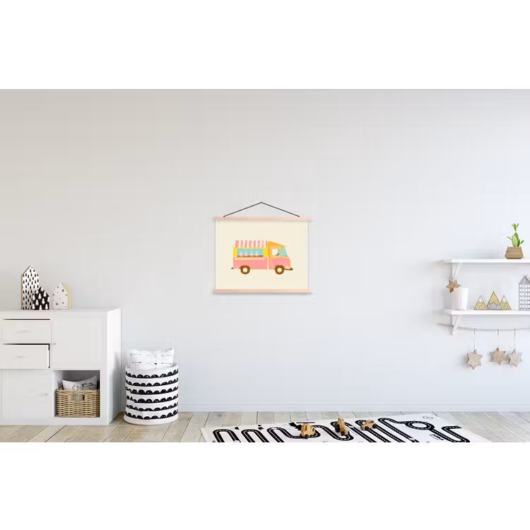 Ijskar - Retro - Softijsjes - Roze textielposter latten blank klein -kinderkamer