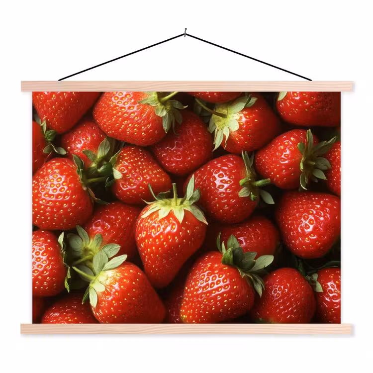 Aardbei - Fruit - Rood textielposter latten blank klein -3d