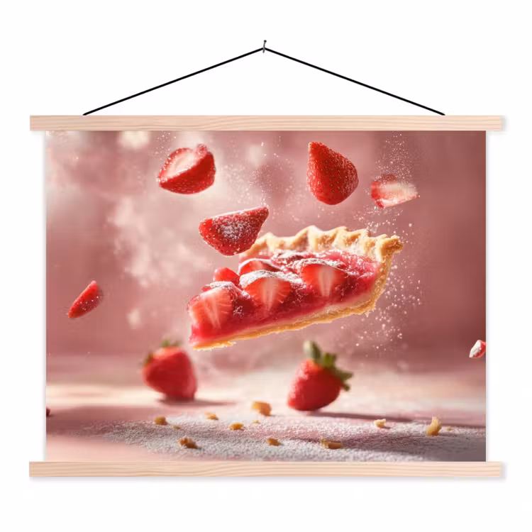 Aardbei - Taart- Eten - Roze textielposter latten blank klein -3d