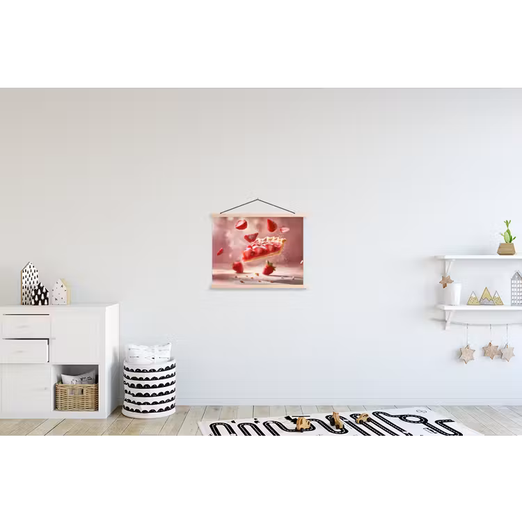 Aardbei - Taart- Eten - Roze textielposter latten blank klein -kinderkamer