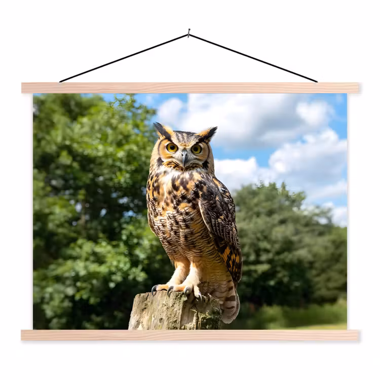 Uil - Boomstronk - Bos - Lucht textielposter latten blank klein -3d