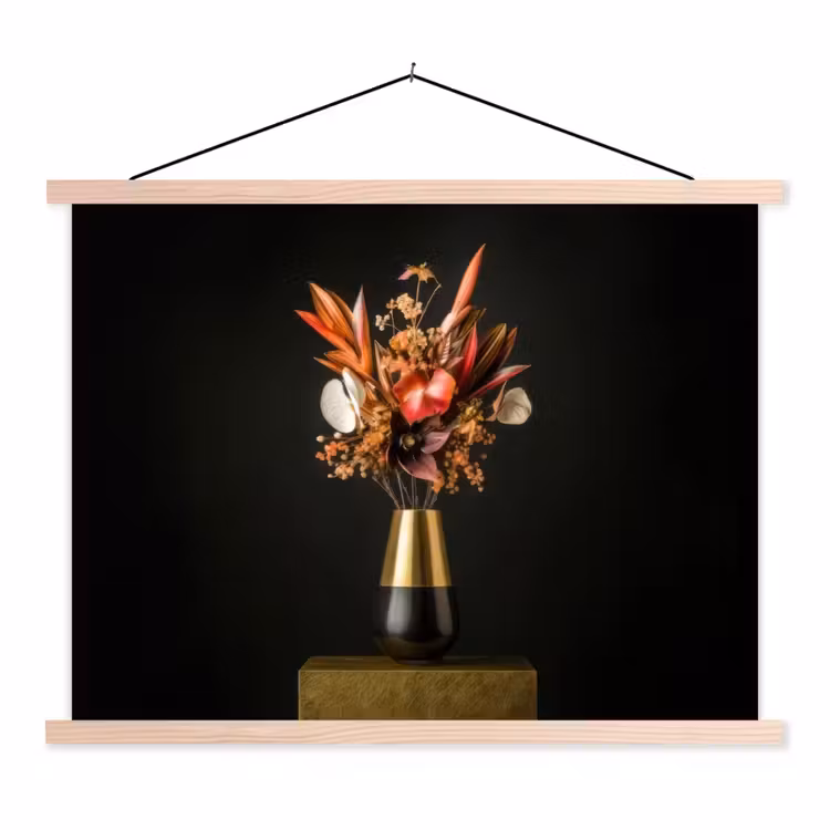 Exotisch - Boeket - Vaas - Goud textielposter latten blank klein -3d