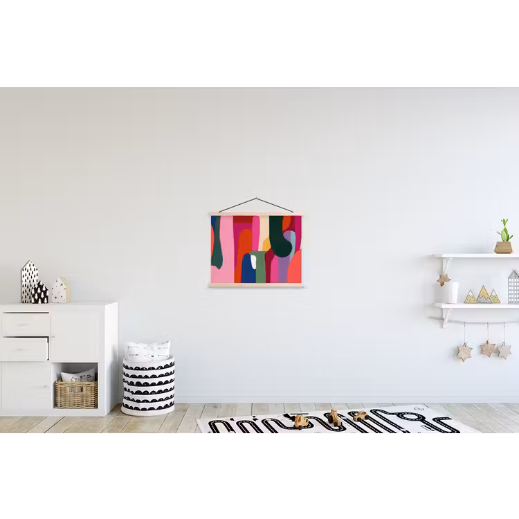 Kleurvakken - Recht - Rond - Abstract textielposter latten blank klein -kinderkamer