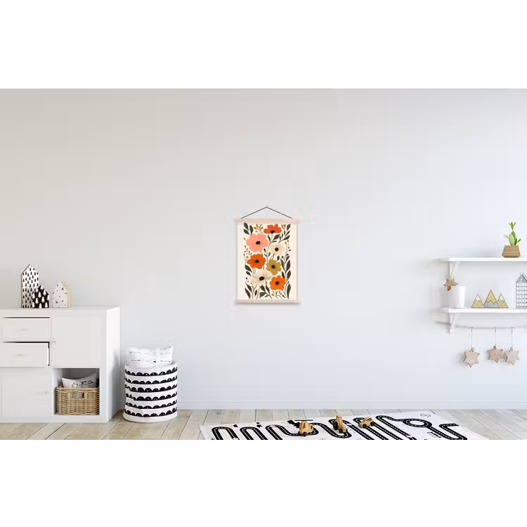 Veldbloemen - Stengels - Blaadjes - Groen textielposter latten blank klein -kinderkamer