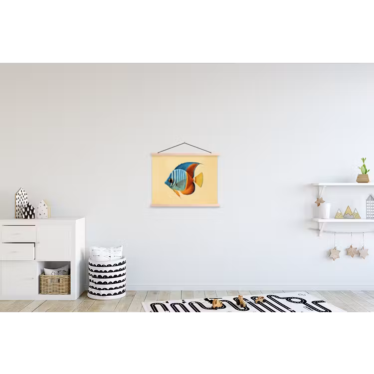 Vis - Vinnen - Blauw - Ogen textielposter latten blank klein -kinderkamer