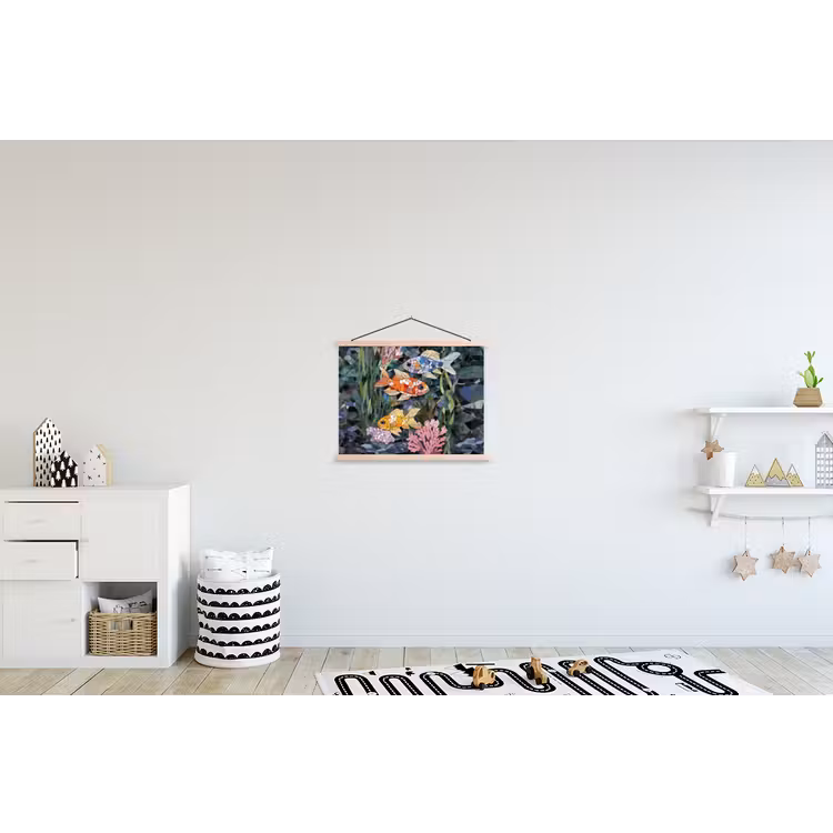 Vissen - Koraal - Zee - Mozaïek textielposter latten blank klein -kinderkamer