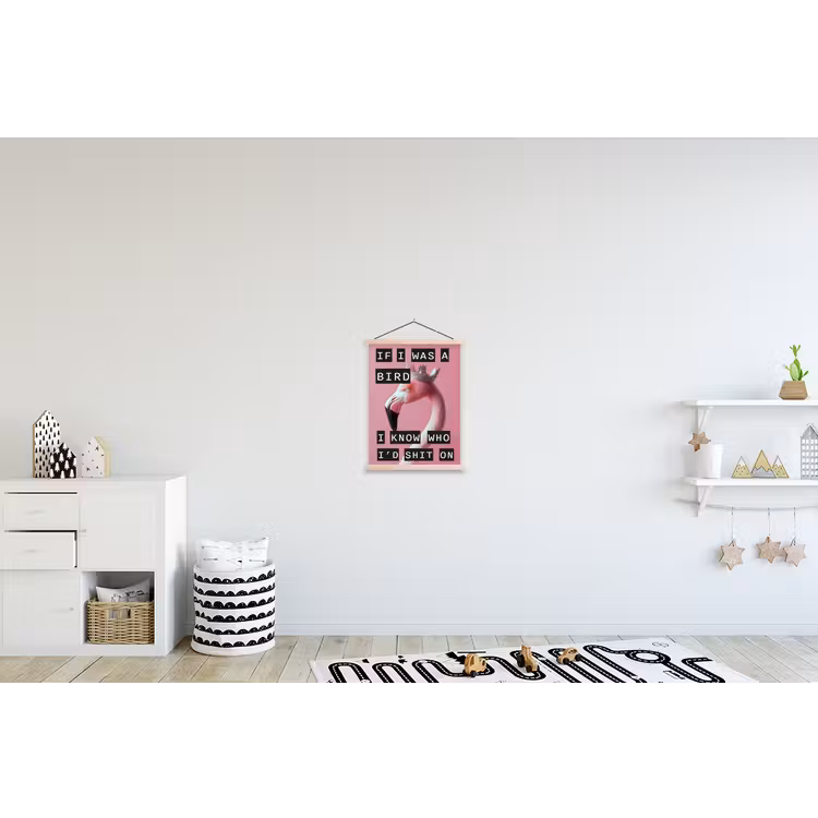 Flamingo - Roze - Vogel - Decoratie textielposter latten blank klein -kinderkamer