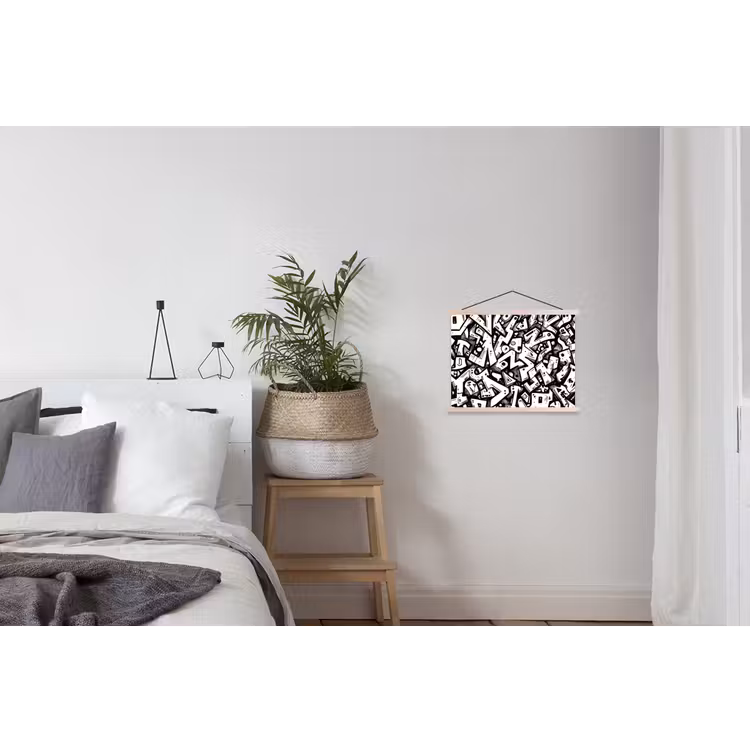 Vormen - Letters - Graffiti - Zwart textielposter latten blank klein -woonkamer