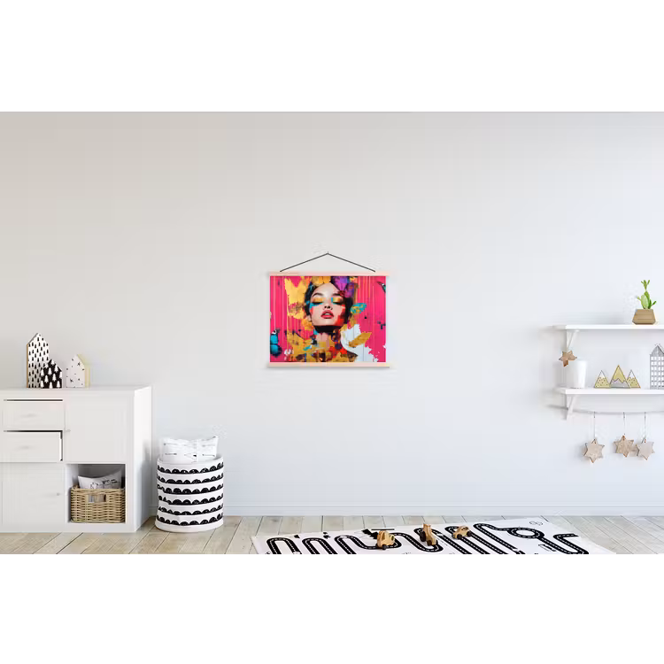 Vrouw - Abstract - Kleurrijk textielposter latten blank klein -kinderkamer