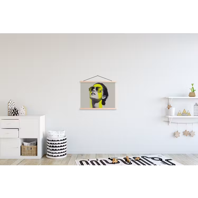 Vrouw - Bril - Verf textielposter latten blank klein -kinderkamer