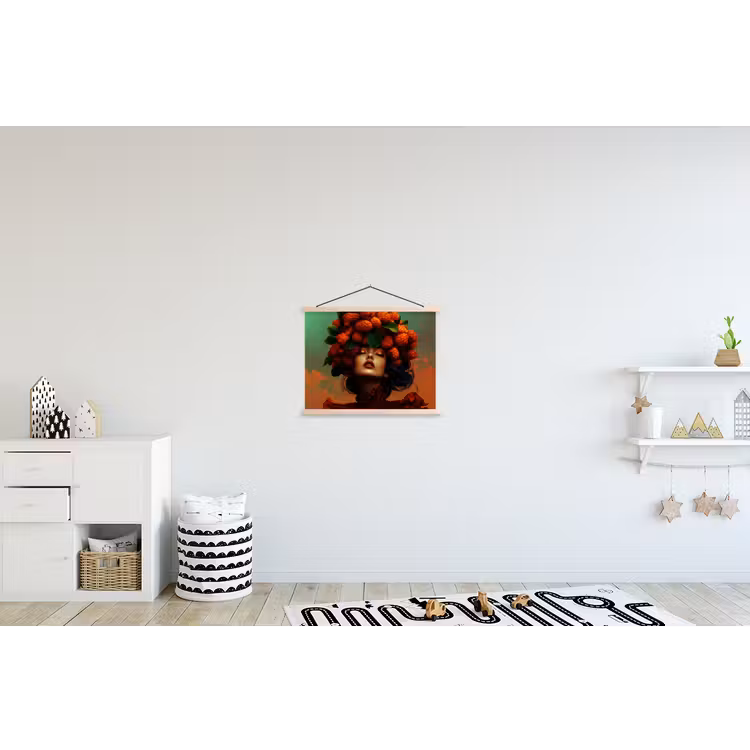 Vrouw - Frambozen - Bladeren textielposter latten blank klein -kinderkamer