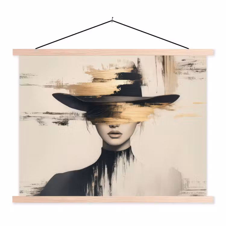 Vrouw - Hoed - Verf textielposter latten blank klein -3d