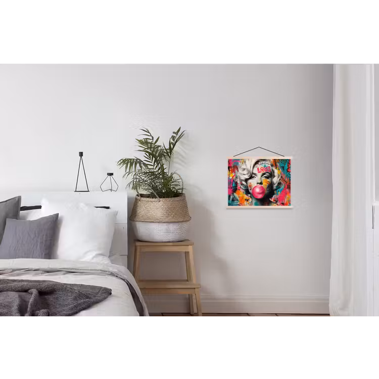Vrouw - Kauwgom - Graffiti - Neonkleuren textielposter latten blank klein -woonkamer