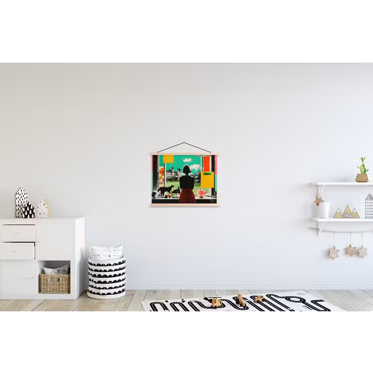 Vrouw - Keuken - Katten - Doorkijk textielposter latten blank klein -kinderkamer