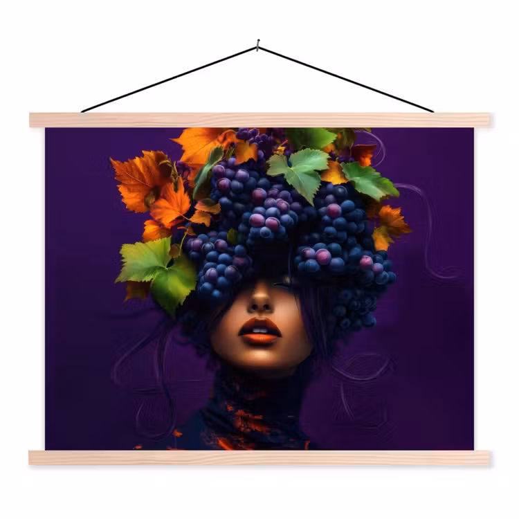 Vrouw - Paars - Druiven textielposter latten blank klein -3d