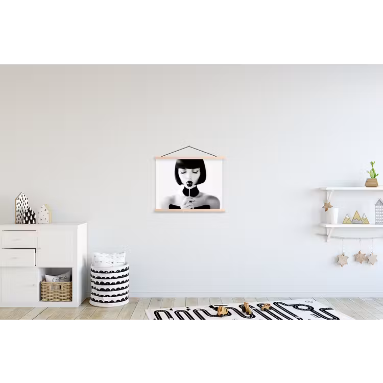 Vrouw - Lolly - Zwart - Wit textielposter latten blank klein -kinderkamer