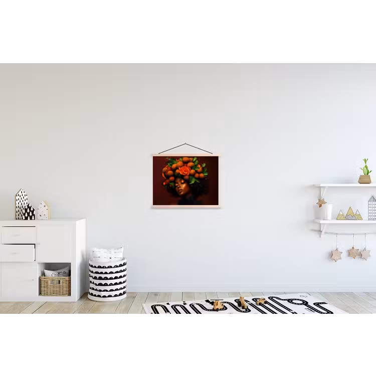 Vrouw - lychee - exotisch textielposter latten blank klein -kinderkamer
