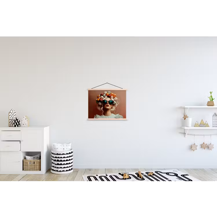 Vrouw - Macarons - Bril textielposter latten blank klein -kinderkamer