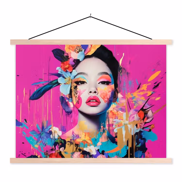 Vrouw - Portret - Abstract - Paars textielposter latten blank klein -3d