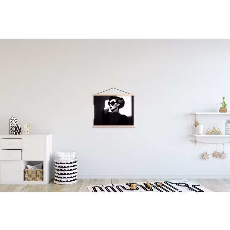 Vrouw - Zwart - Hart textielposter latten blank klein -kinderkamer