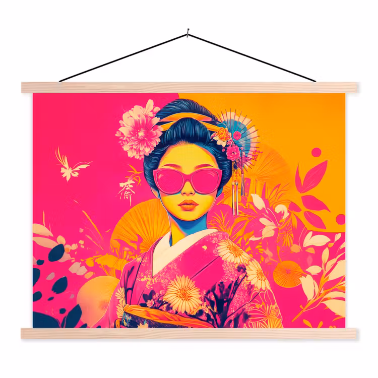 Vrouw - Zonnebril - Abstract - Oranje textielposter latten blank klein -3d