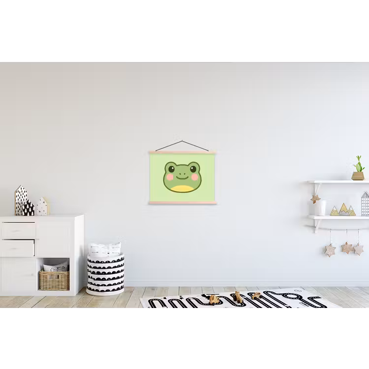 Kikker - Groen - Vriendelijkheid textielposter latten blank klein -kinderkamer