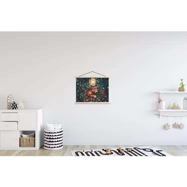 Vos - Mozaïek - Bos - Maan textielposter latten blank klein -kinderkamer