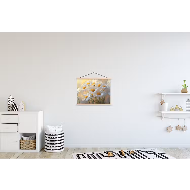 Madeliefjes - Wit - Zonlicht textielposter latten blank klein -kinderkamer