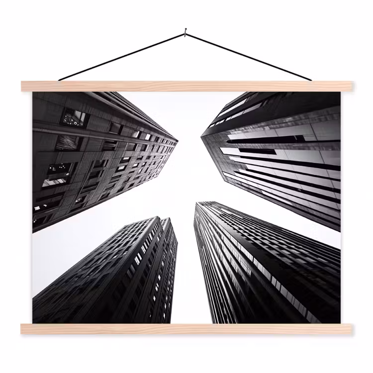 Gebouwen - Lucht - Zwart textielposter latten blank klein -3d