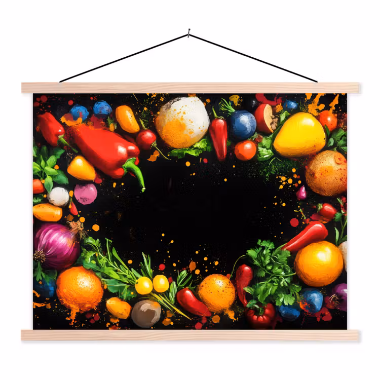 Groente - Graffiti - Kleurrijk - Koken - Abstract textielposter latten blank klein -3d