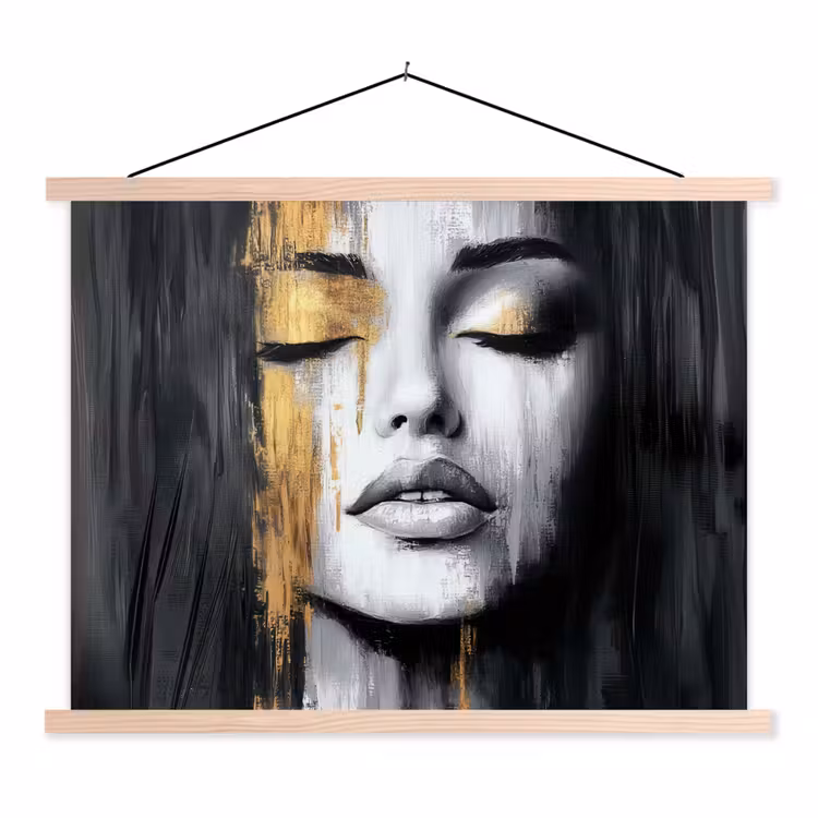 Gezicht - Vrouw - Penseelstreken - Abstract textielposter latten blank klein -3d