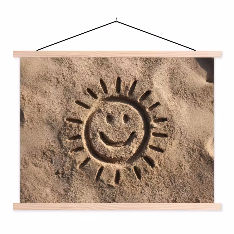Gezichtje - Zon - Zand - Getekend textielposter latten blank klein -3d