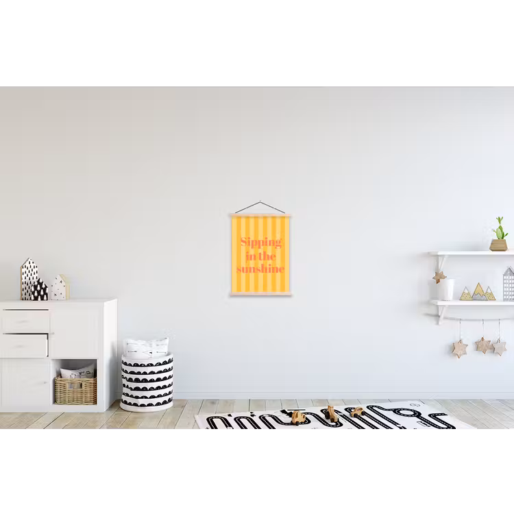 Gestreept - Geel - Sunshine - Letters textielposter latten blank klein -kinderkamer