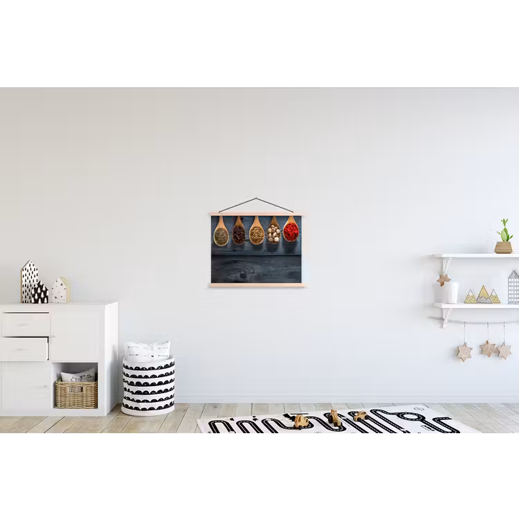 Kruiden - Lepels - Hout - Keuken - Specerijen - Industrieel textielposter latten blank klein -kinderkamer