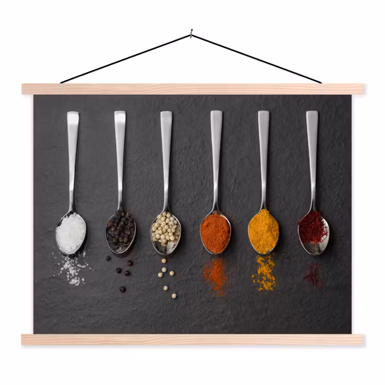 Specerijen - Lepels - Tafel - Rustiek - Kruiden textielposter latten blank klein -3d