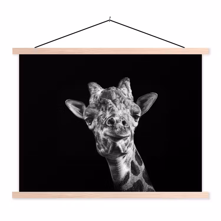 Giraffe - Dier - Zwart - Wit textielposter latten blank klein -3d