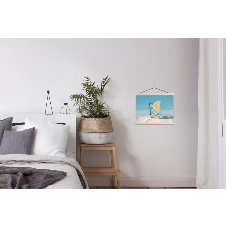 Glas - ijsblokjes - Citroen textielposter latten blank klein -woonkamer