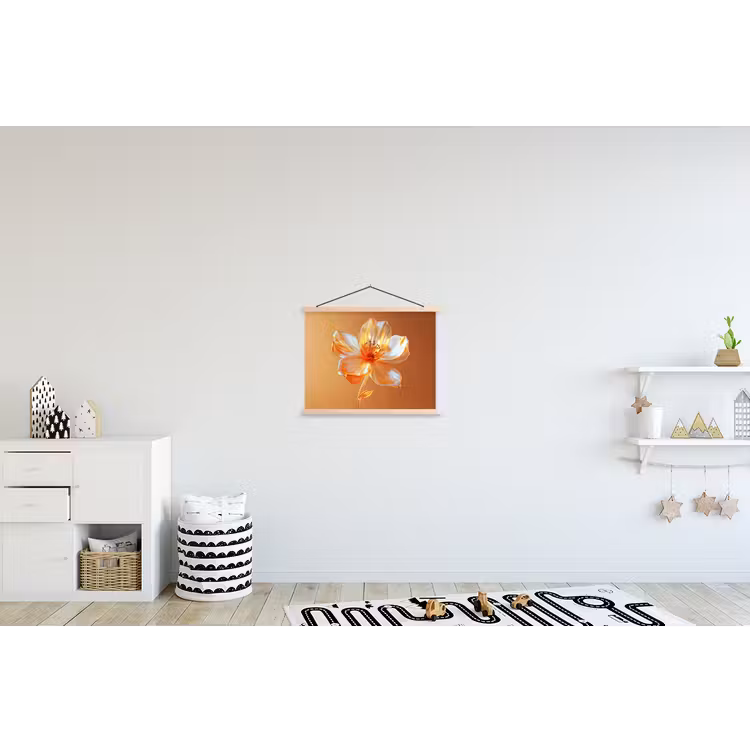 Glazen - Bloem - Oranje textielposter latten blank klein -kinderkamer