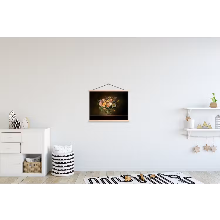 Glazen - Bloemen - Boeket - Kleuren textielposter latten blank klein -kinderkamer