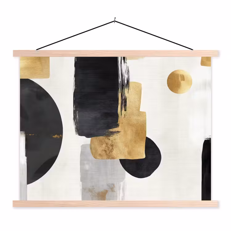 Goud - Rechthoeken - Cirkels - Abstract textielposter latten blank klein -3d