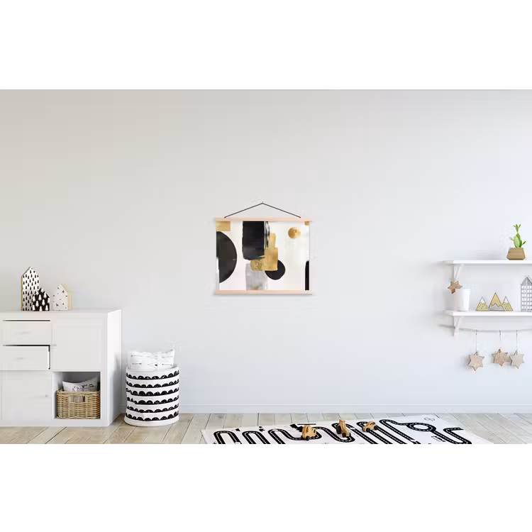 Goud - Rechthoeken - Cirkels - Abstract textielposter latten blank klein -kinderkamer